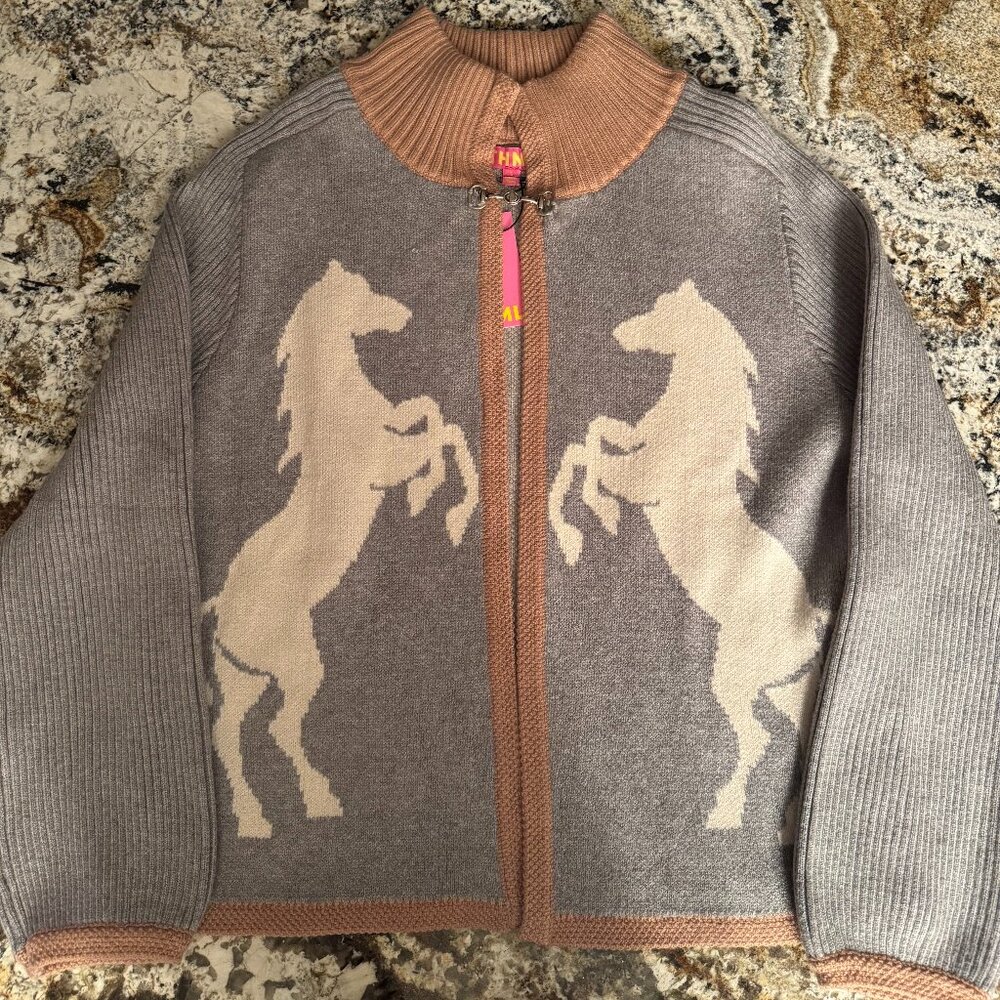 Horse Equestrian Knit Cardigan Sweater Cape Shrug Gray Horses Western S New - Picture 6 of 7